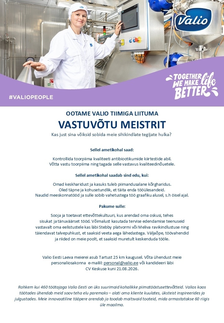 Valio Eesti AS Vastuvõtu meister