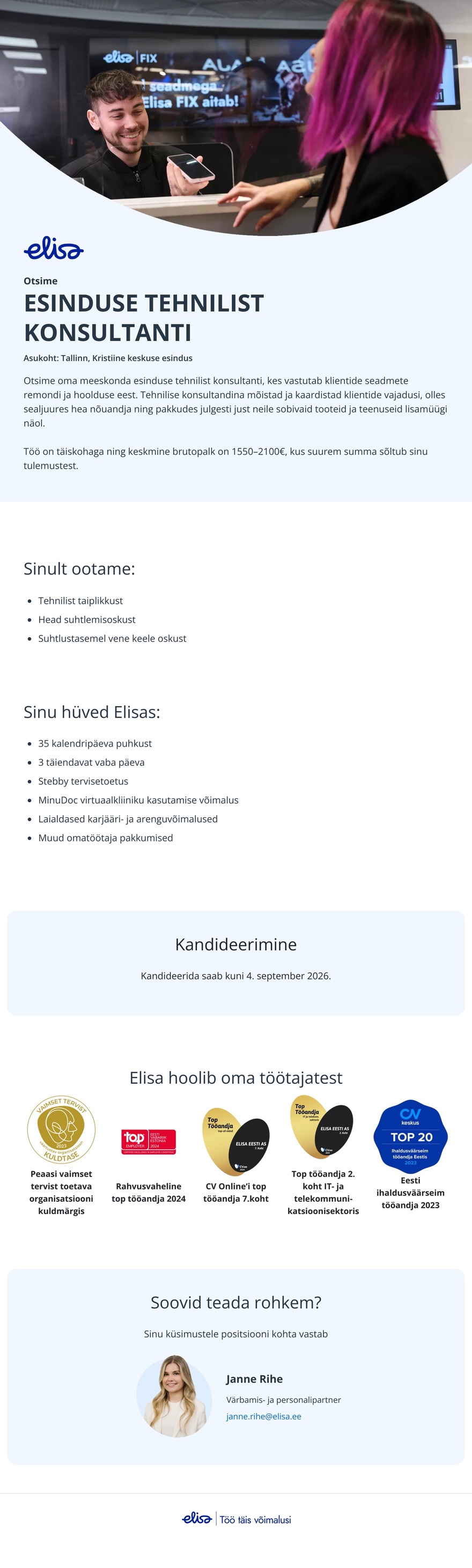 Elisa Eesti AS Esinduse tehniline konsultant