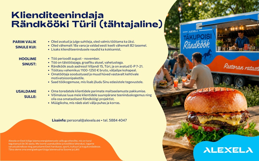 AS Alexela Klienditeenindaja Rändkööki Türil (tähtajaline)