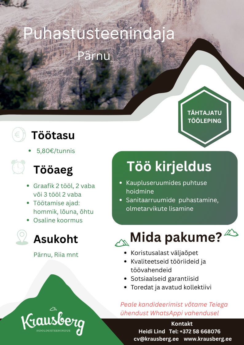 Krausberg Eesti OÜ Puhastusteenindaja, Pärnu (osaline, liikuv graafik)