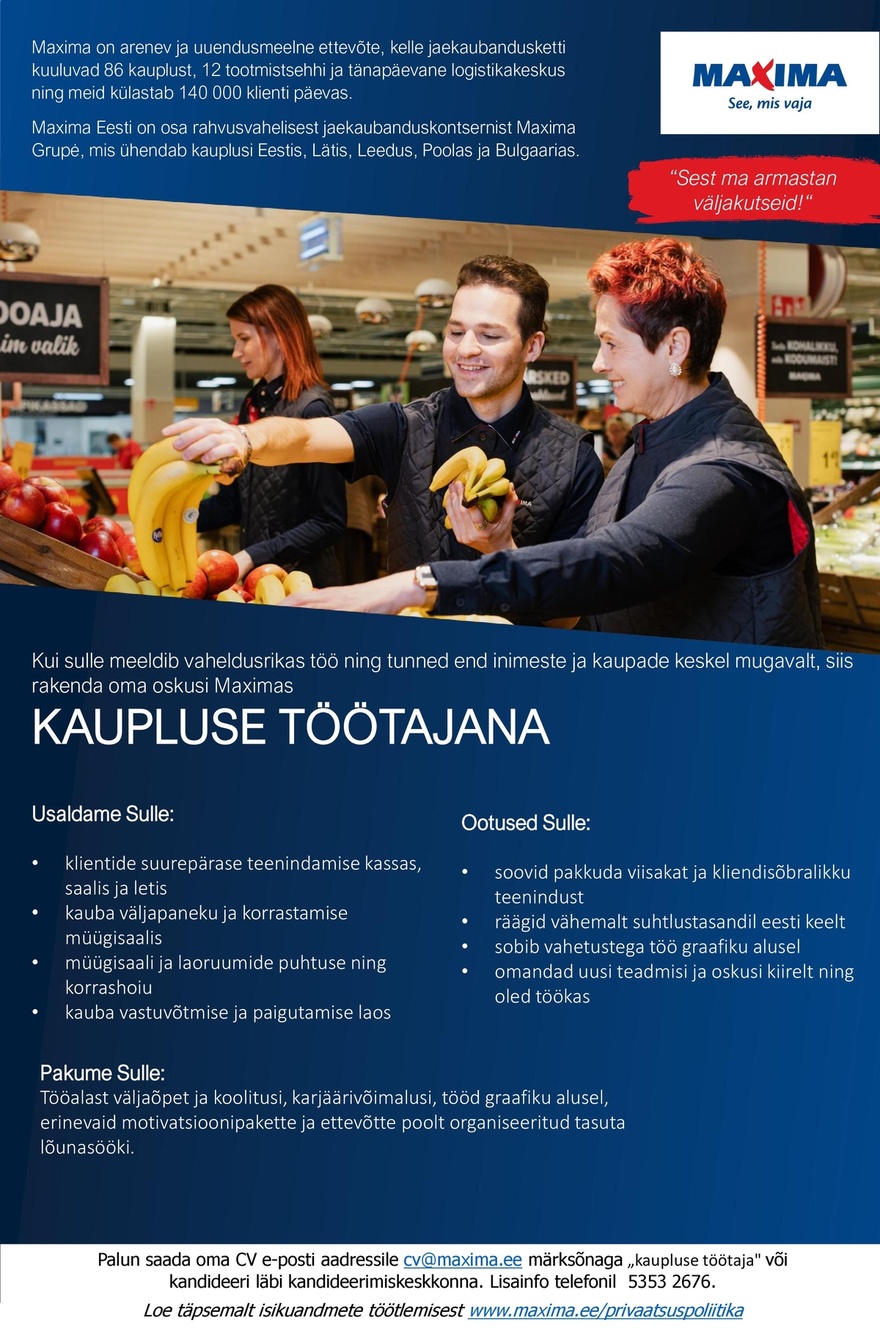Maxima Eesti OÜ Kaupluse töötaja Maardu Maximas