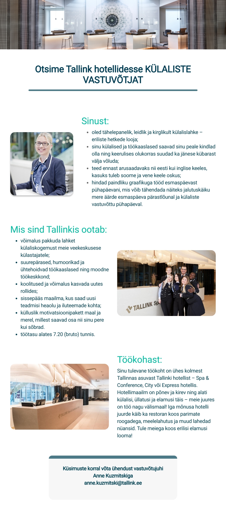 Tallink Grupp AS Tallink Hotels külaliste vastuvõtja