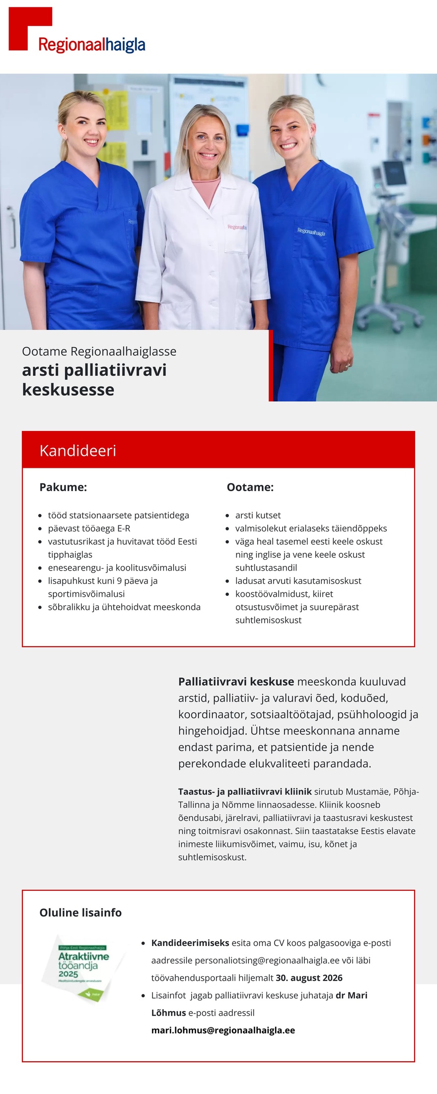 Põhja-Eesti Regionaalhaigla Arst palliatiivravi keskusesse