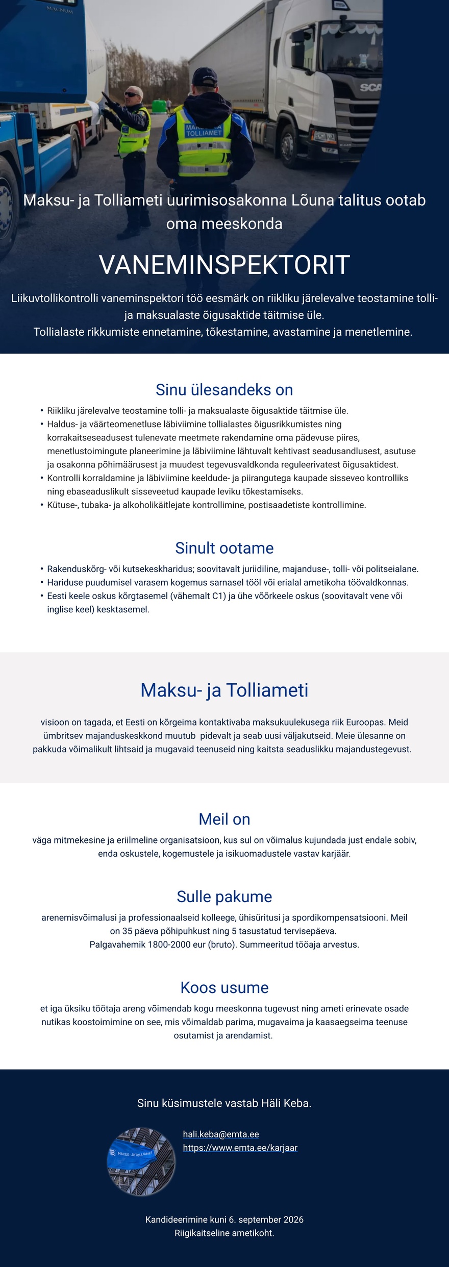 Maksu- ja Tolliamet Vaneminspektor (liikuv tollikontroll)