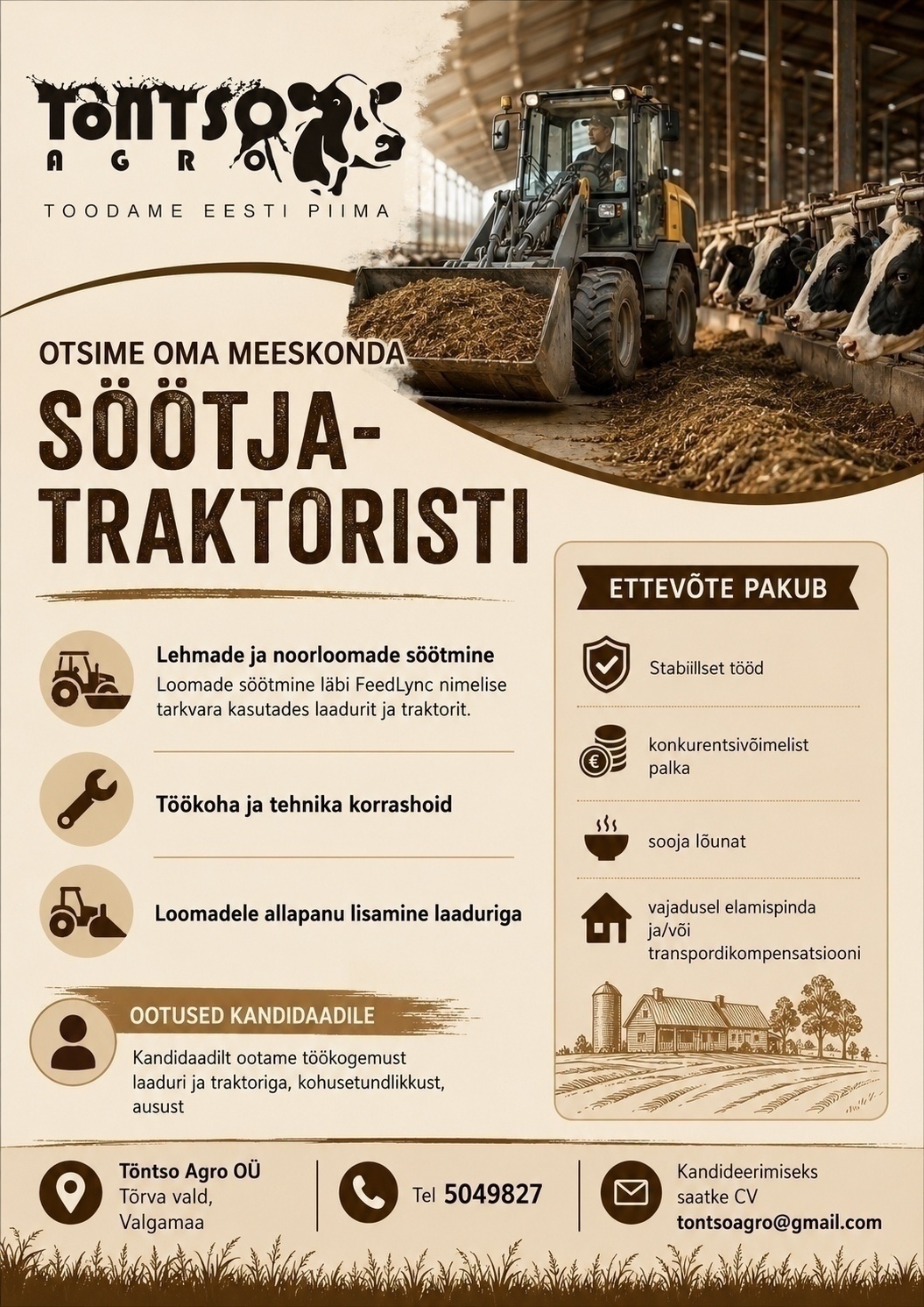 TÕNTSO AGRO OÜ Traktorist-laadurijuht