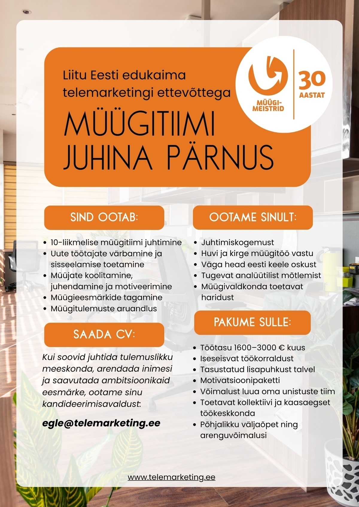 Müügimeistrite AS Müügikontori juht Pärnus