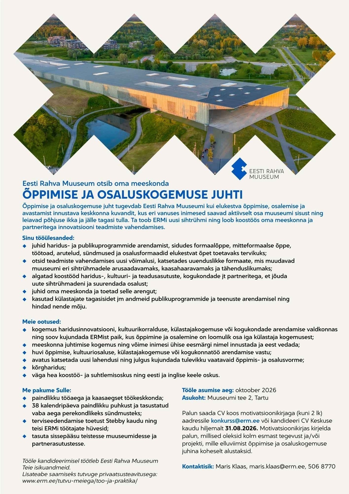 Eesti Rahva Muuseum Õppimise ja osaluskogemuse juht