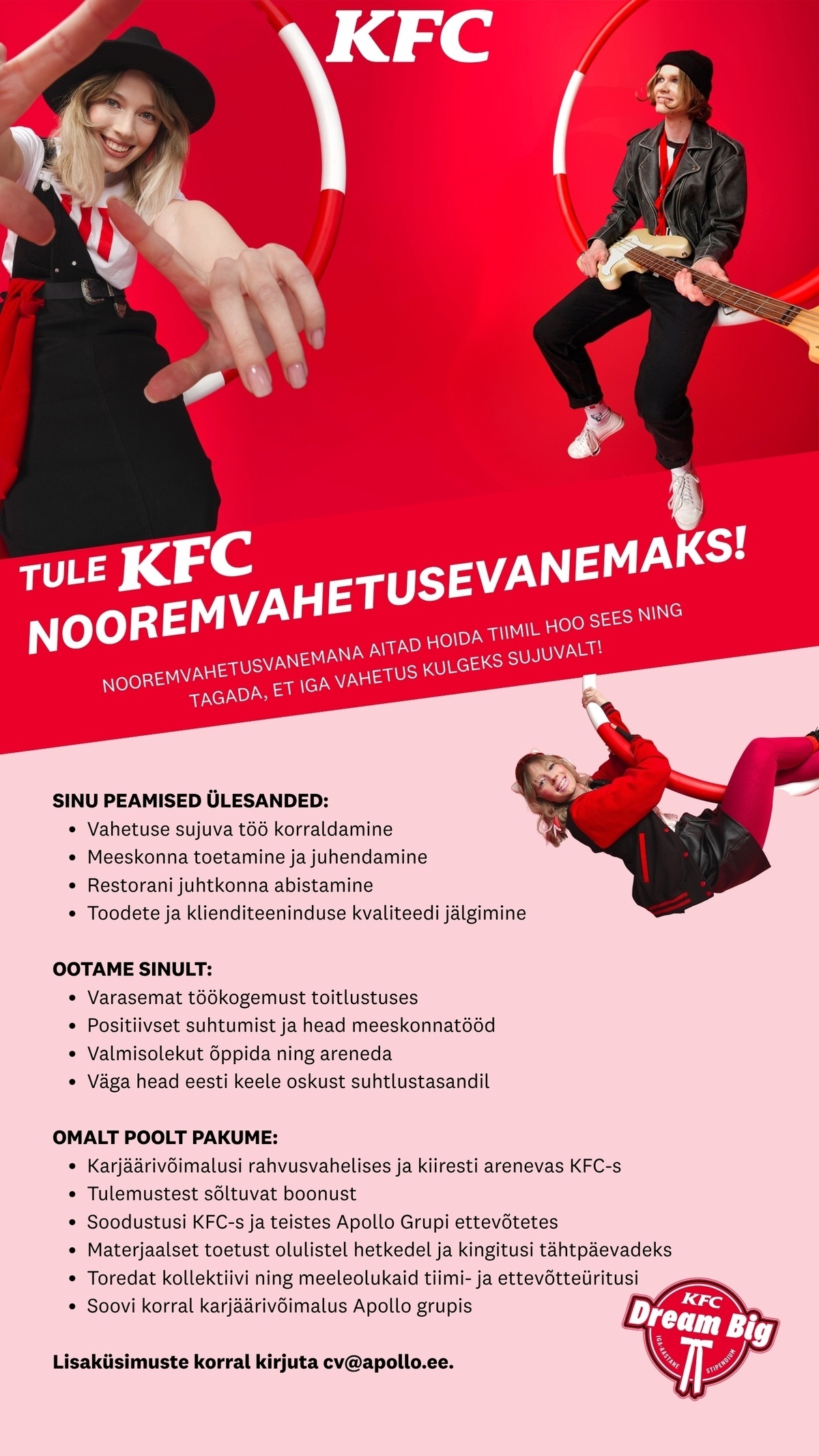 APL Fresh Food OÜ Tallinna KFC otsib enda tiimi nooremvahetusevanemat!