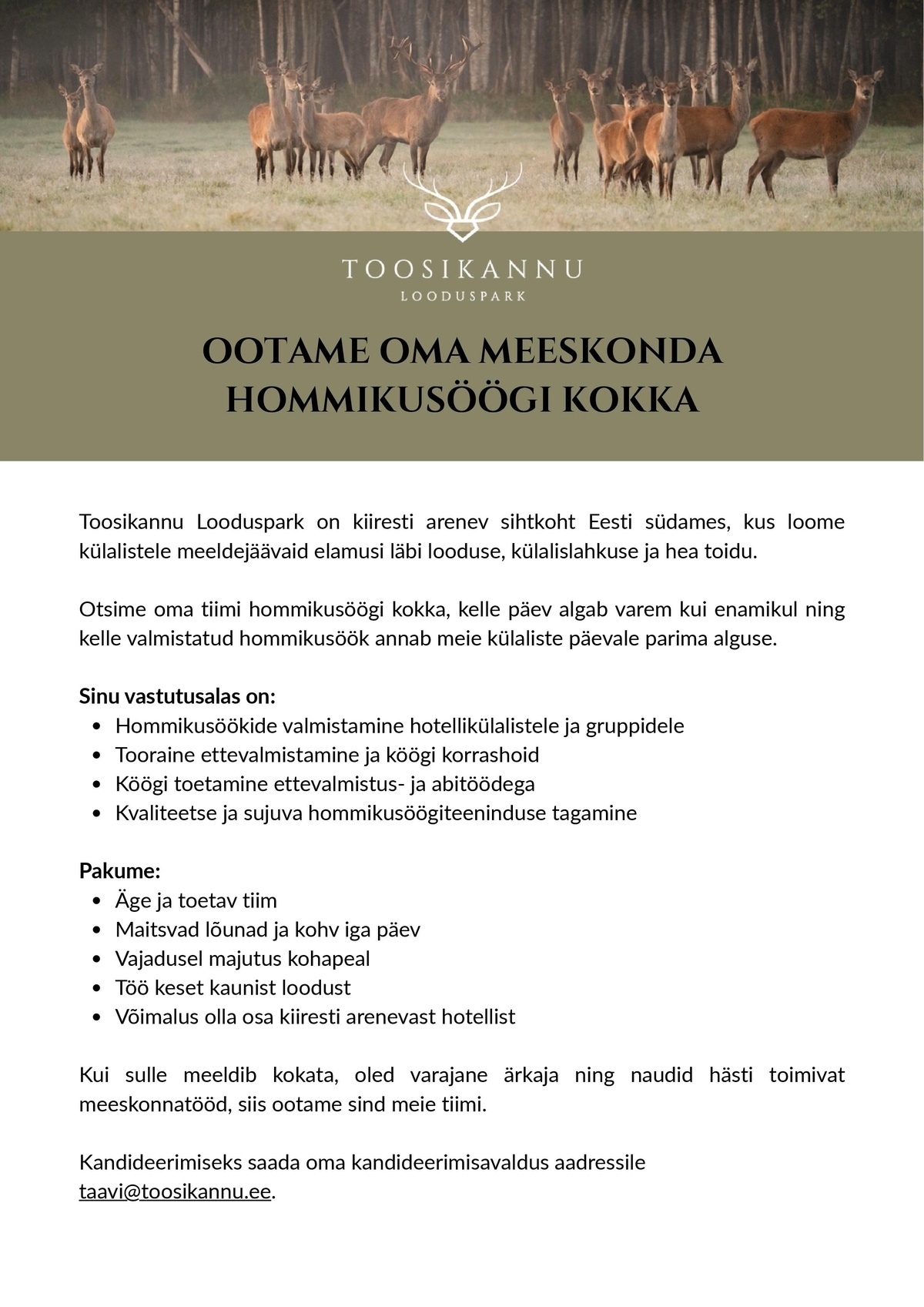 TOOSIKANNU PUHKEKESKUS (TOOSIKANNU OÜ) KOKK