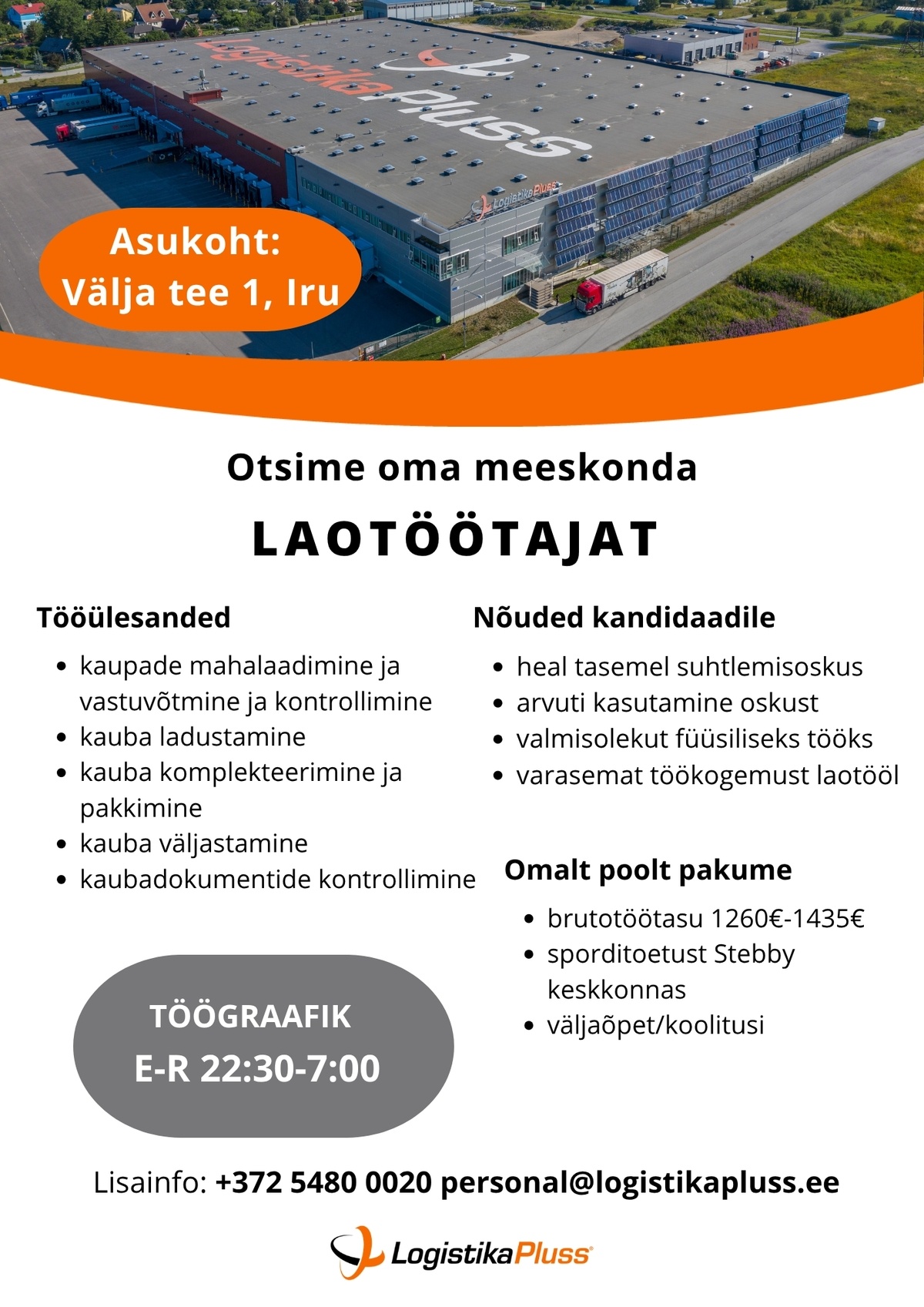 LOGISTIKA PLUSS OÜ Laotöötaja (öövahetus)