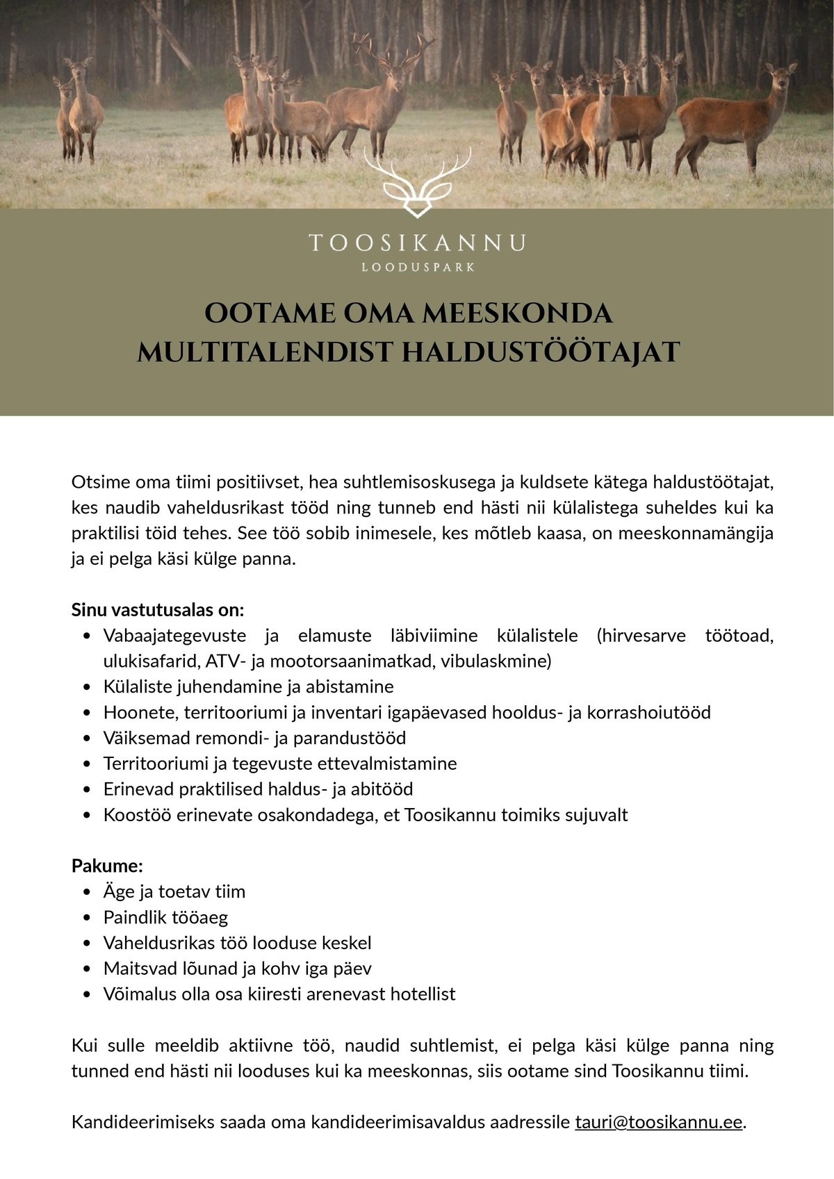 TOOSIKANNU OÜ Haldustöötaja