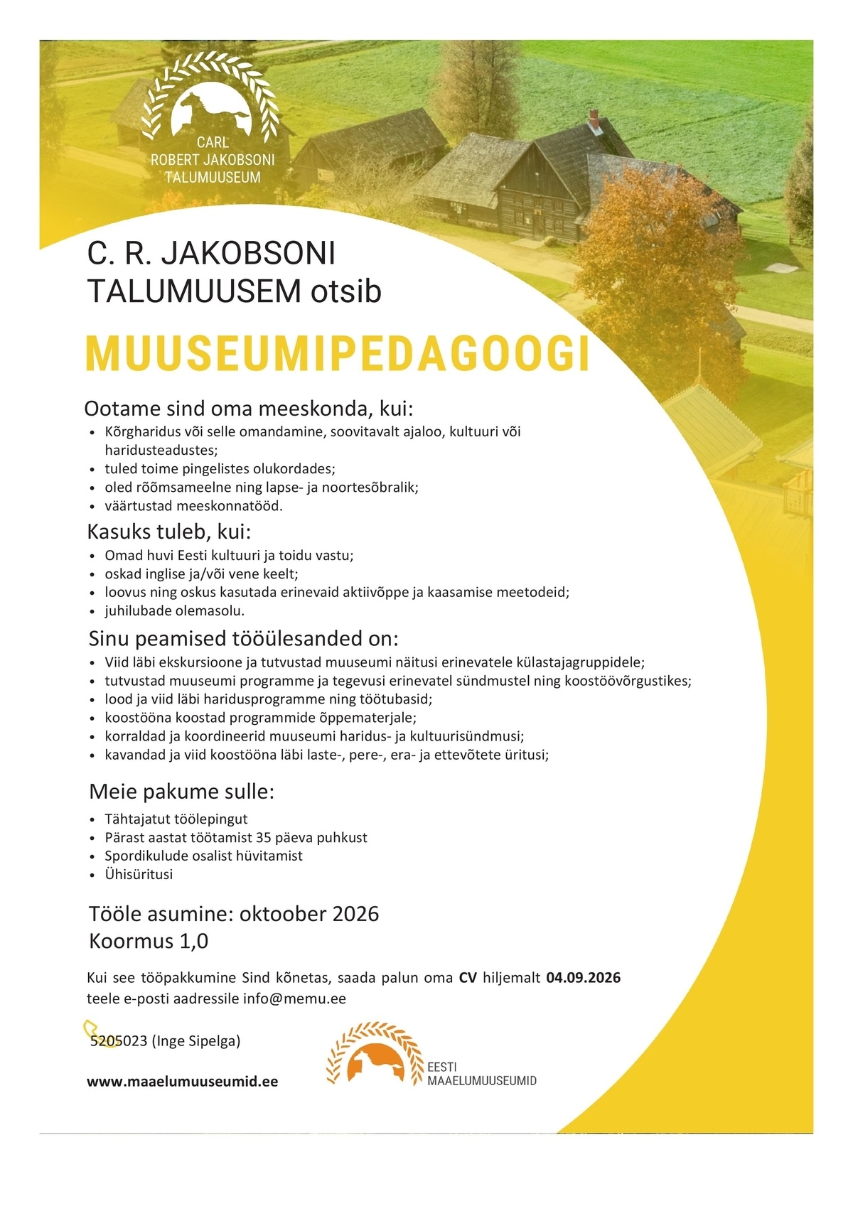 Sihtasutus Eesti Maaelumuuseumid Muuseumipedagoog