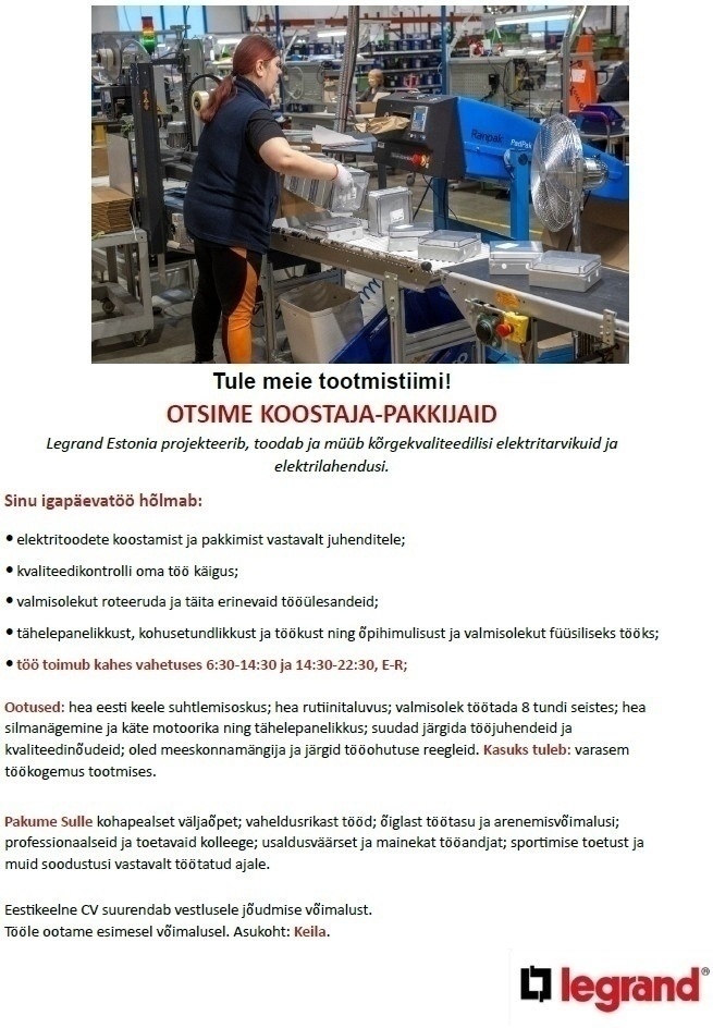 Legrand Estonia OÜ Koostaja-pakkija