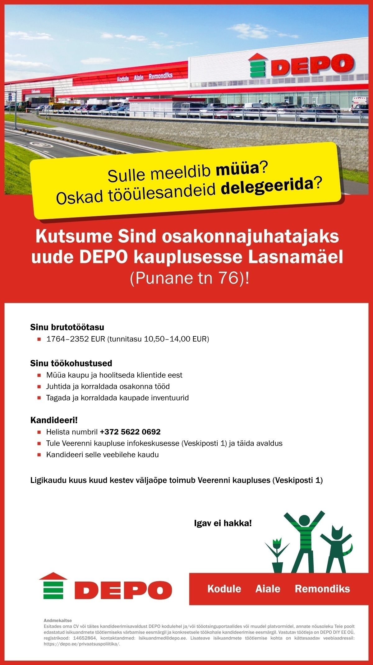 DEPO DIY EE OÜ Osakonnajuhataja, Lasnamäe (Punane tn 76)