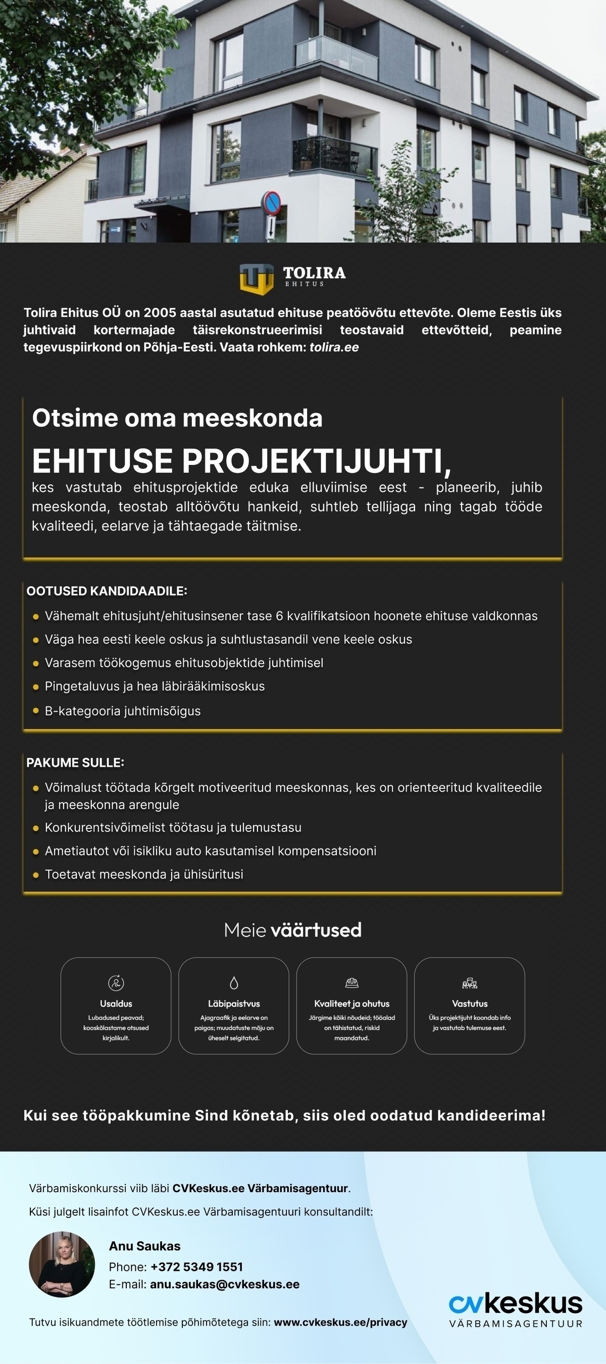 Tolira Ehitus OÜ EHITUSE PROJEKTIJUHT