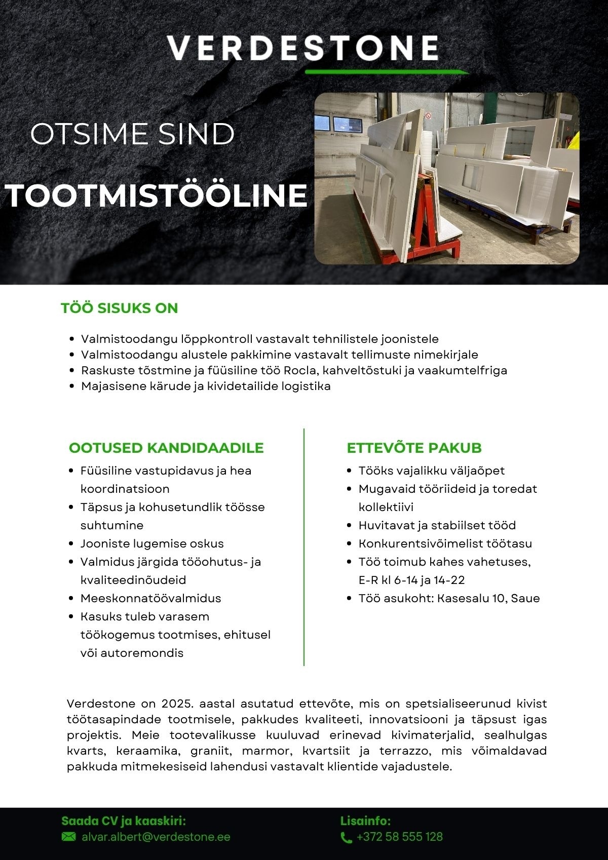 Verdestone OÜ Tootmistööline