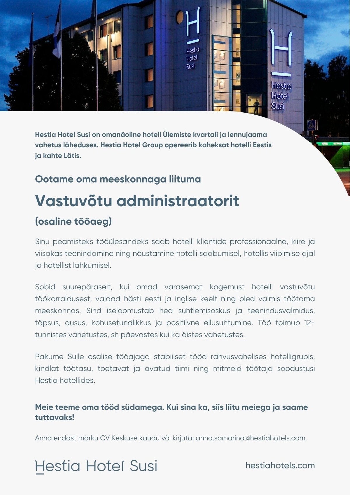 Hestia Hotel Susi Vastuvõtu administraator (osalise koormusega)