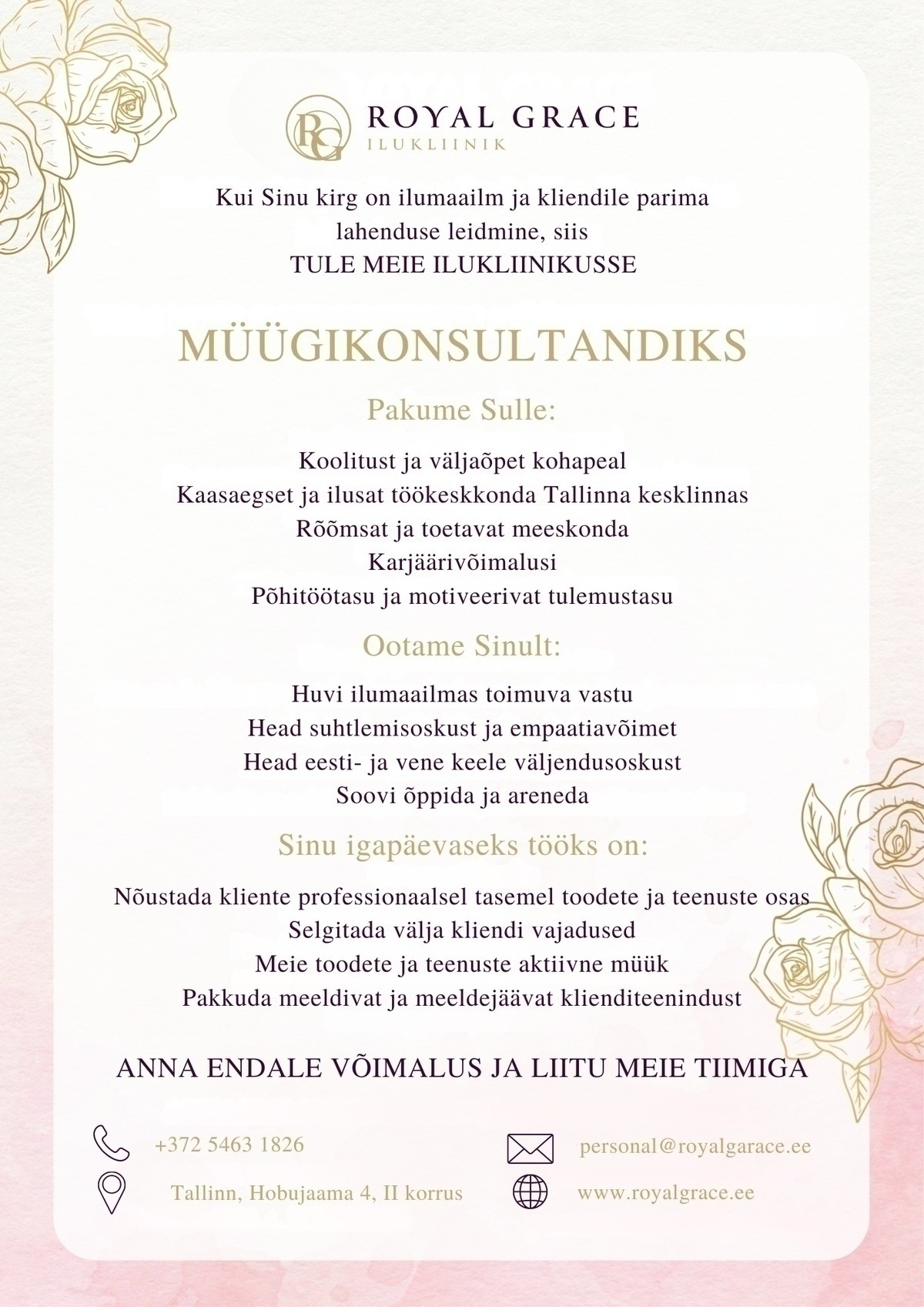 RIGRADO OÜ Müügikonsultant ilukliinikusse