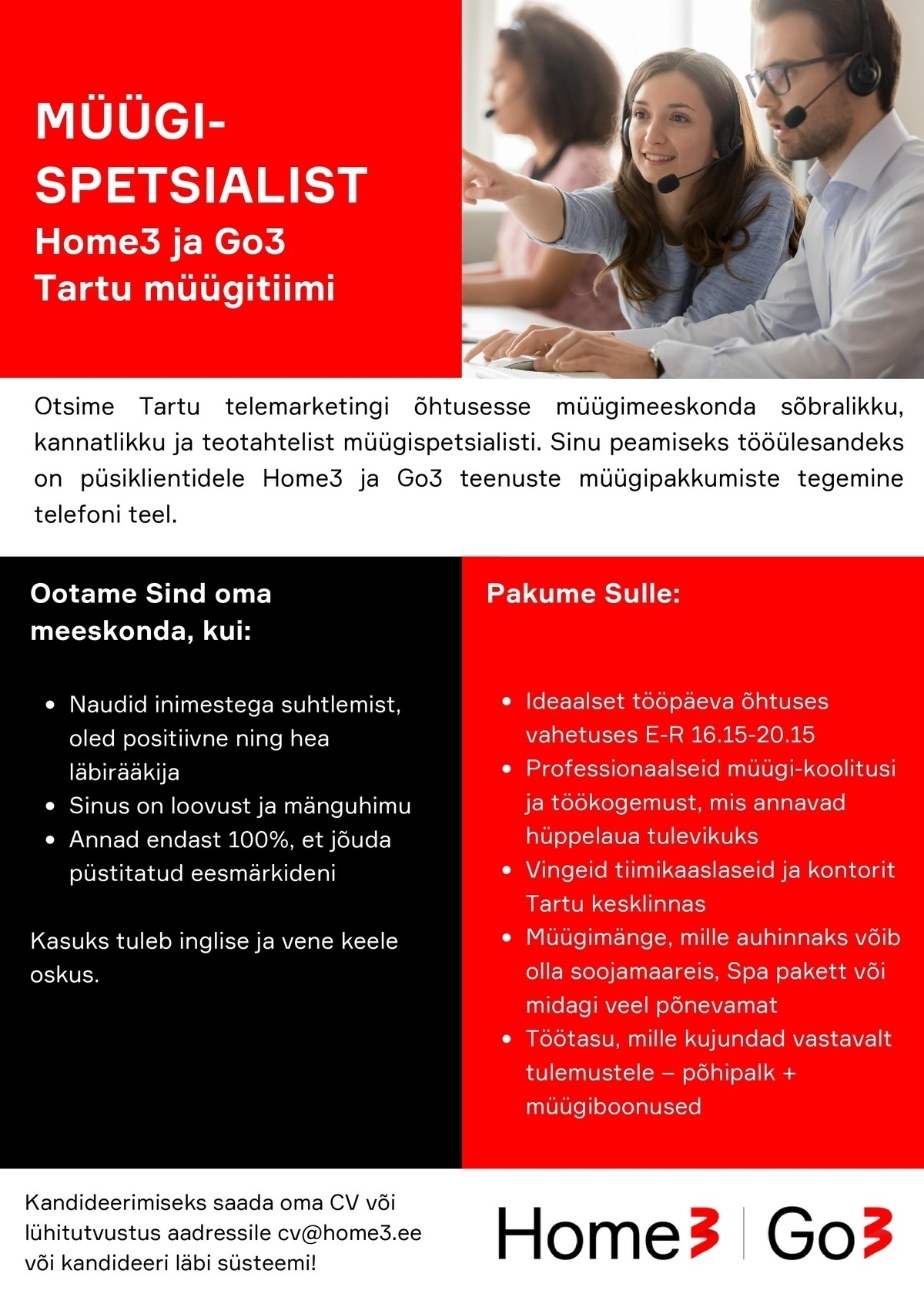 AS Go3 Baltics Püsikliendi müügispetsialist Tv3 Grupis