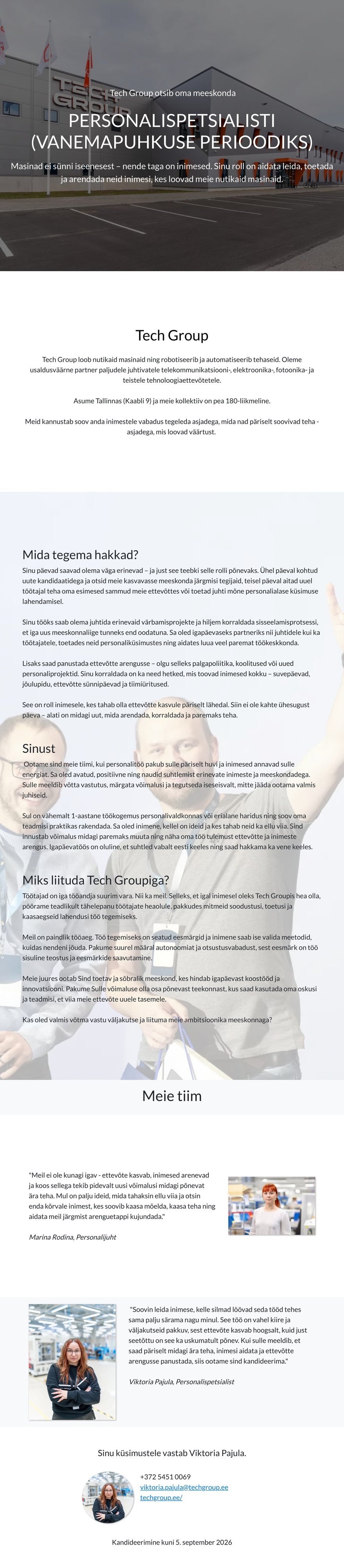 HR Personalispetsialist (vanemapuhkuse perioodiks)