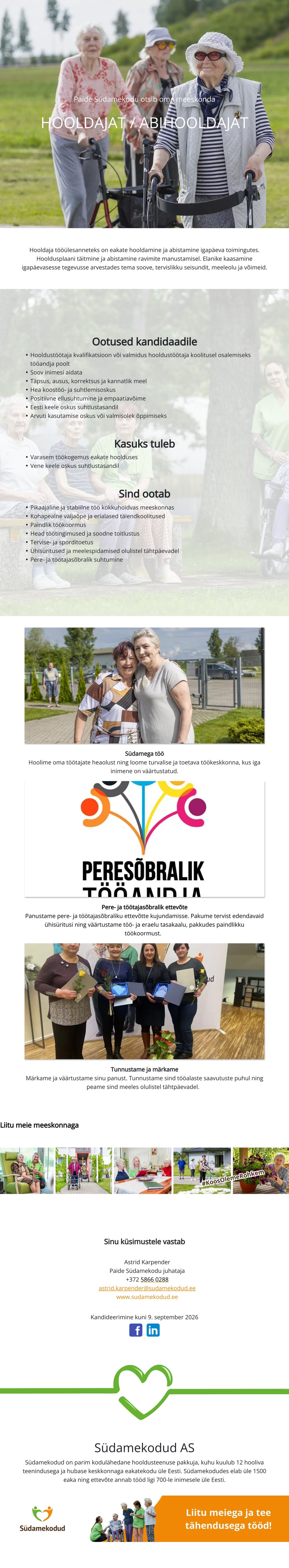 Paide Südamekodu Hooldaja/Abihooldaja Paide Südamekodusse