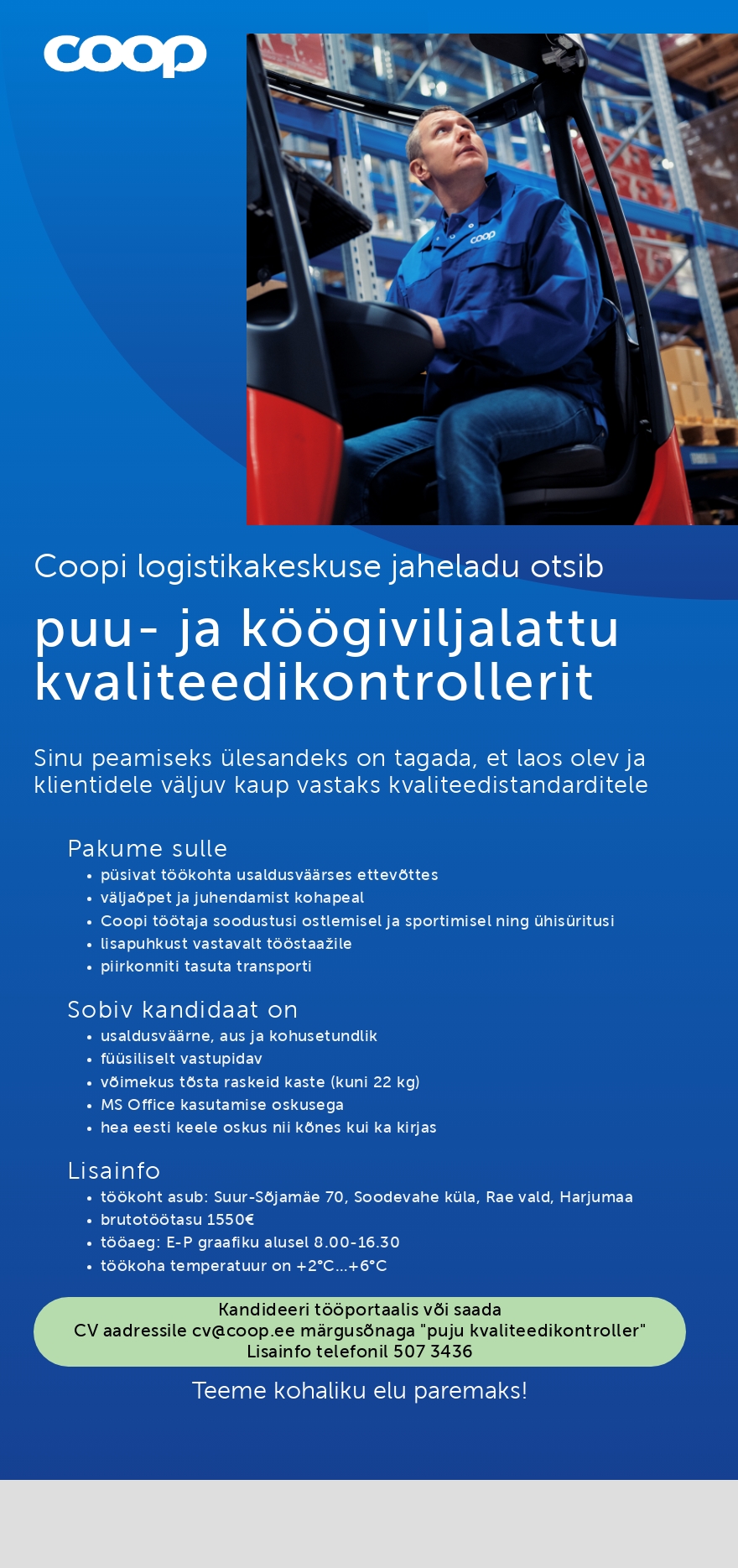 Coop Eesti Keskühistu Puu-ja köögiviljalao kvaliteedikontroller