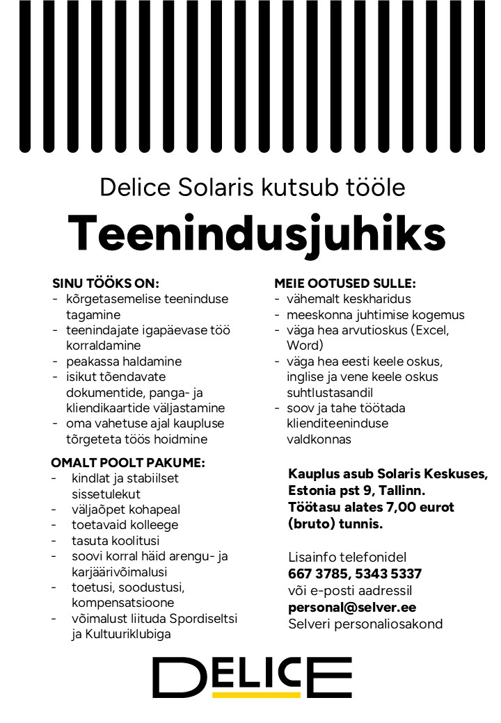 Selver Teenindusjuht Delice Solaris kaupluses