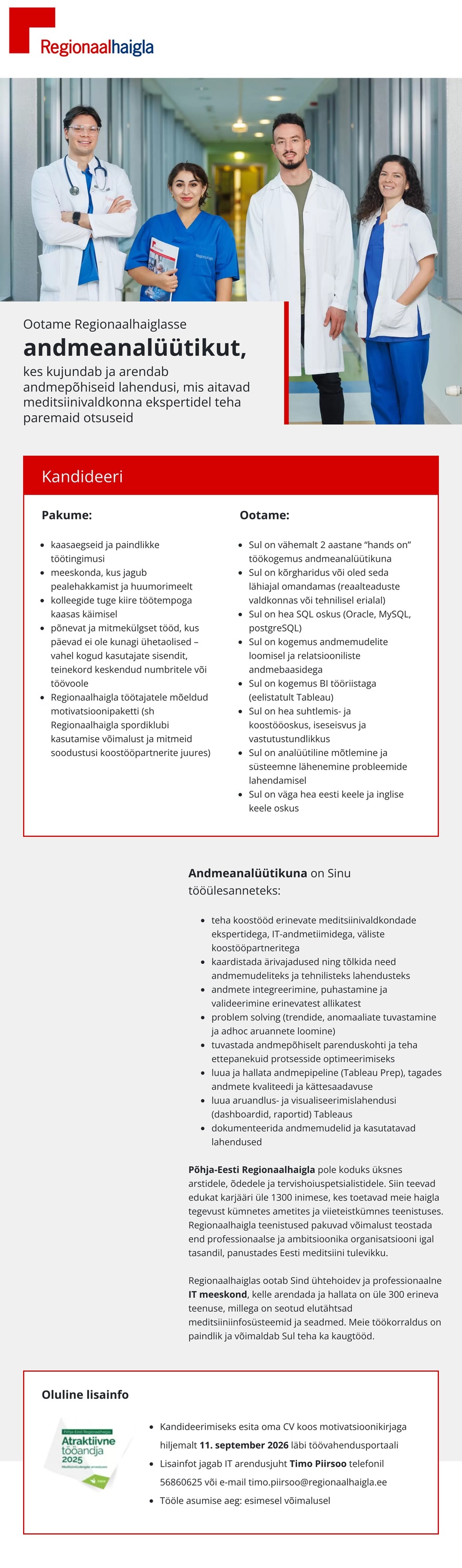 Põhja-Eesti Regionaalhaigla Andmeanalüütik