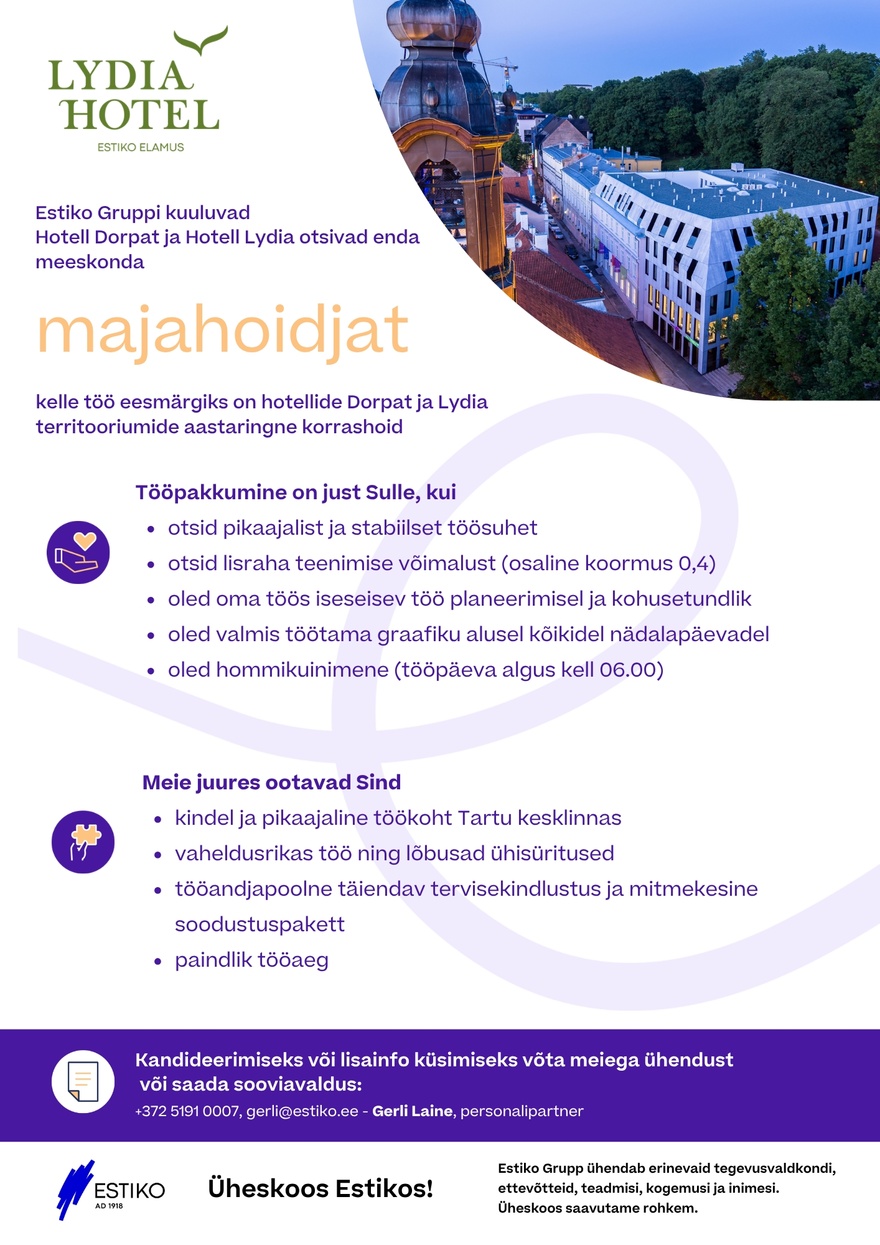 OÜ Lydia Hotell Hotell Lydia ja Hotell Doprat majahoidja