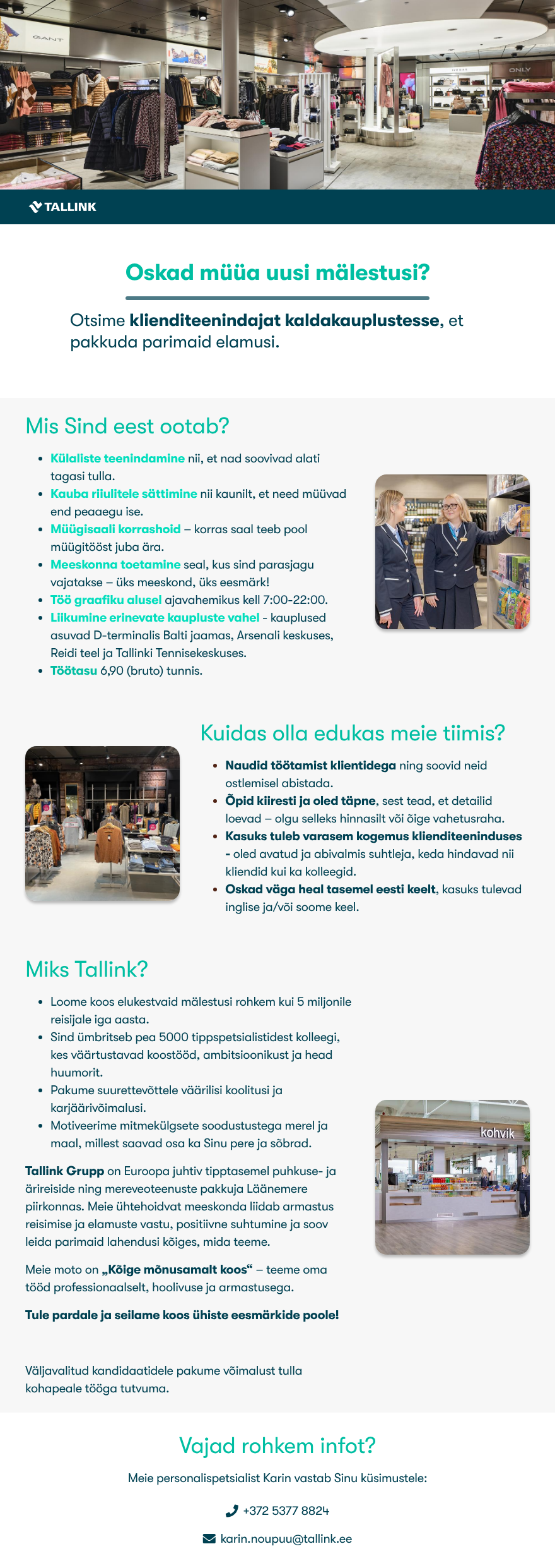 Tallink Grupp AS Kaldakaupluste klienditeenindaja