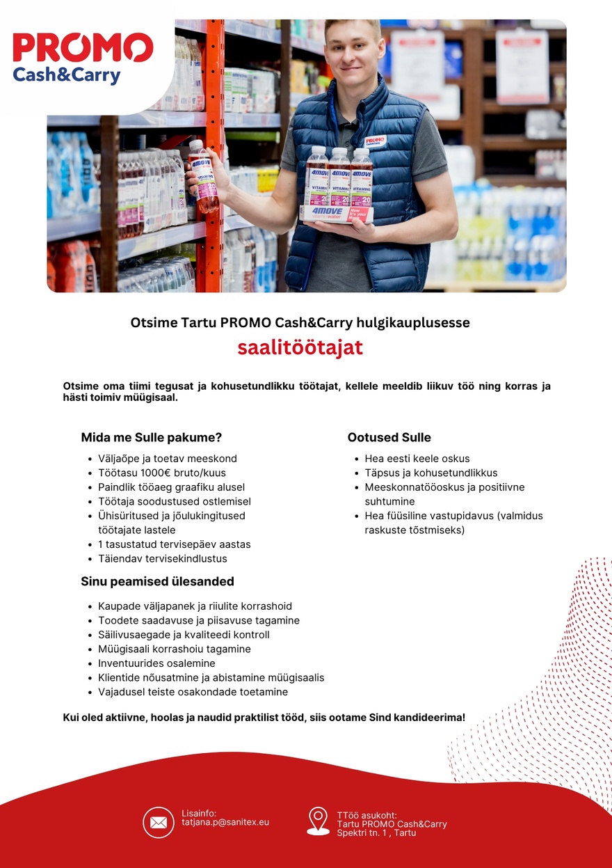 Sanitex OÜ Saalitöötaja Tartu PROMO Cash&Carry hulgikaupluses