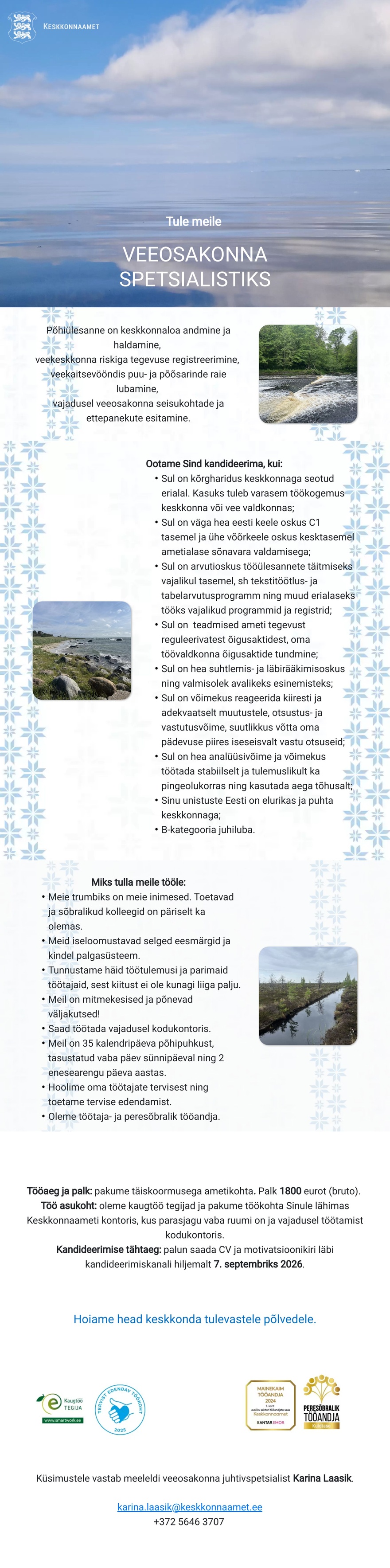 Keskkonnaamet Veeosakonna spetsialist
