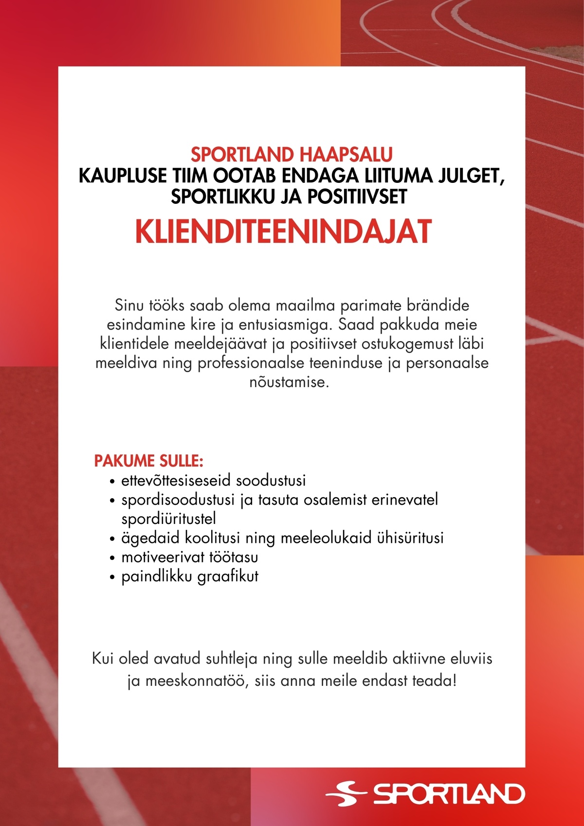 Sportland Eesti Sportland Haapsalu klienditeenindaja