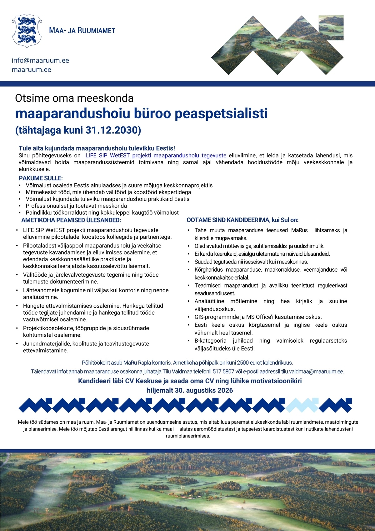 Maa- ja Ruumiamet Maaparandushoiu büroo peaspetsialist