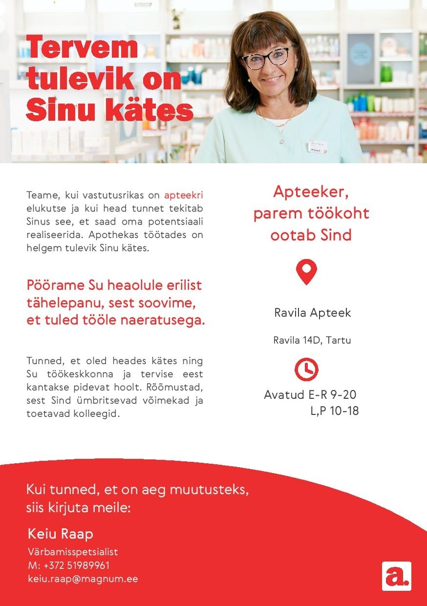 Apotheka Proviisor või farmatseut Ravila Apteeki