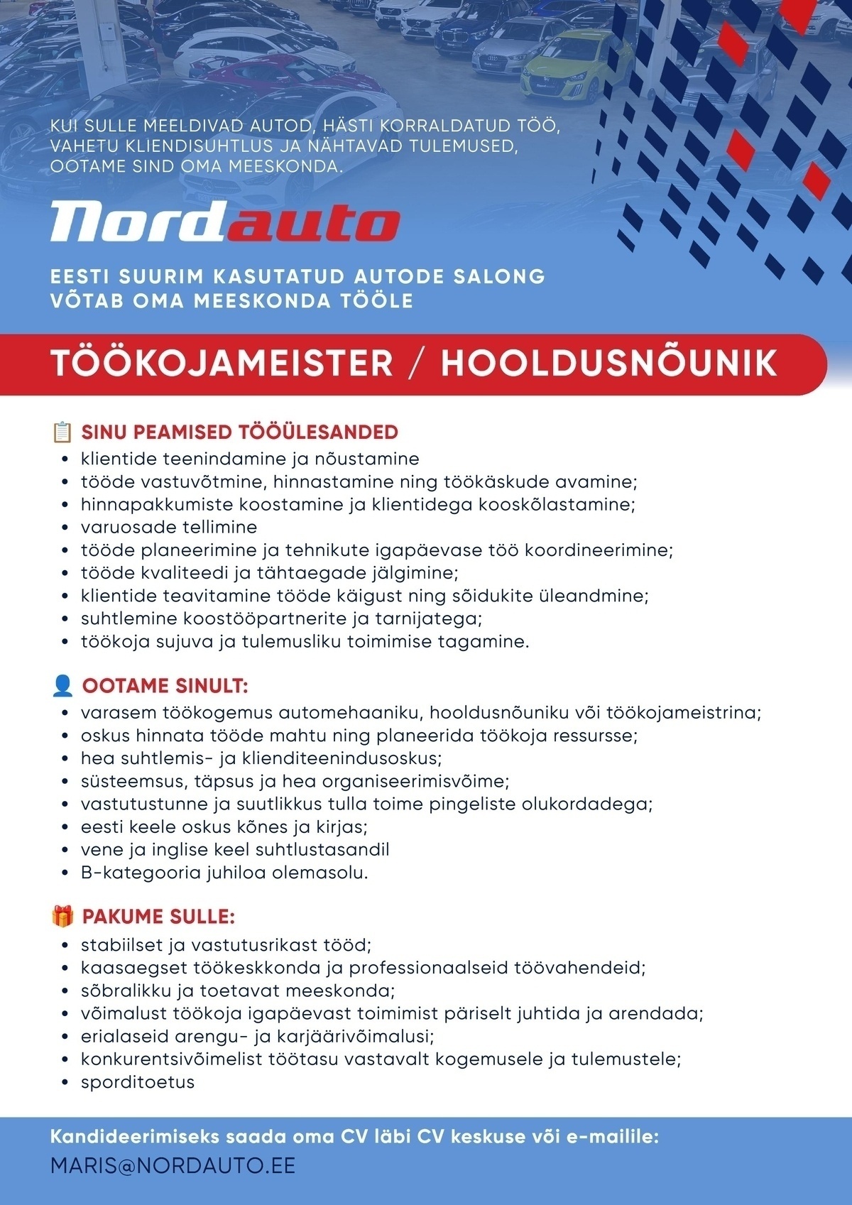 Nordauto grupp OÜ Töökojameister/ hooldusnõunik