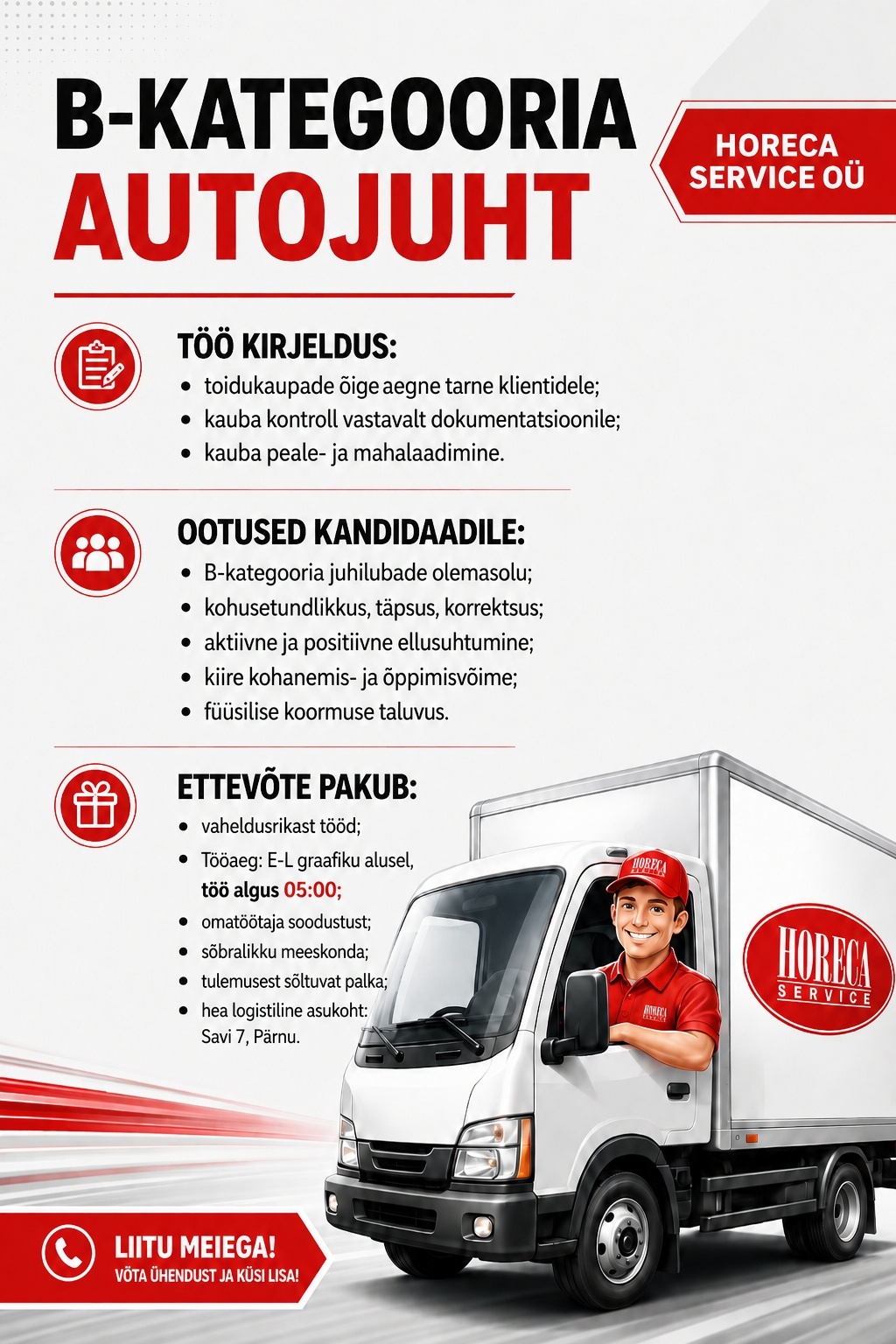 Horeca Service OÜ B-kategooria autojuht (Pärnu)