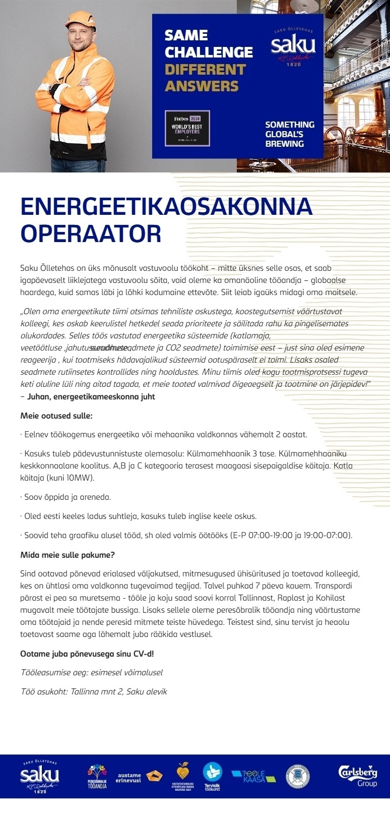 Saku Õlletehase AS Energeetikaosakonna operaator