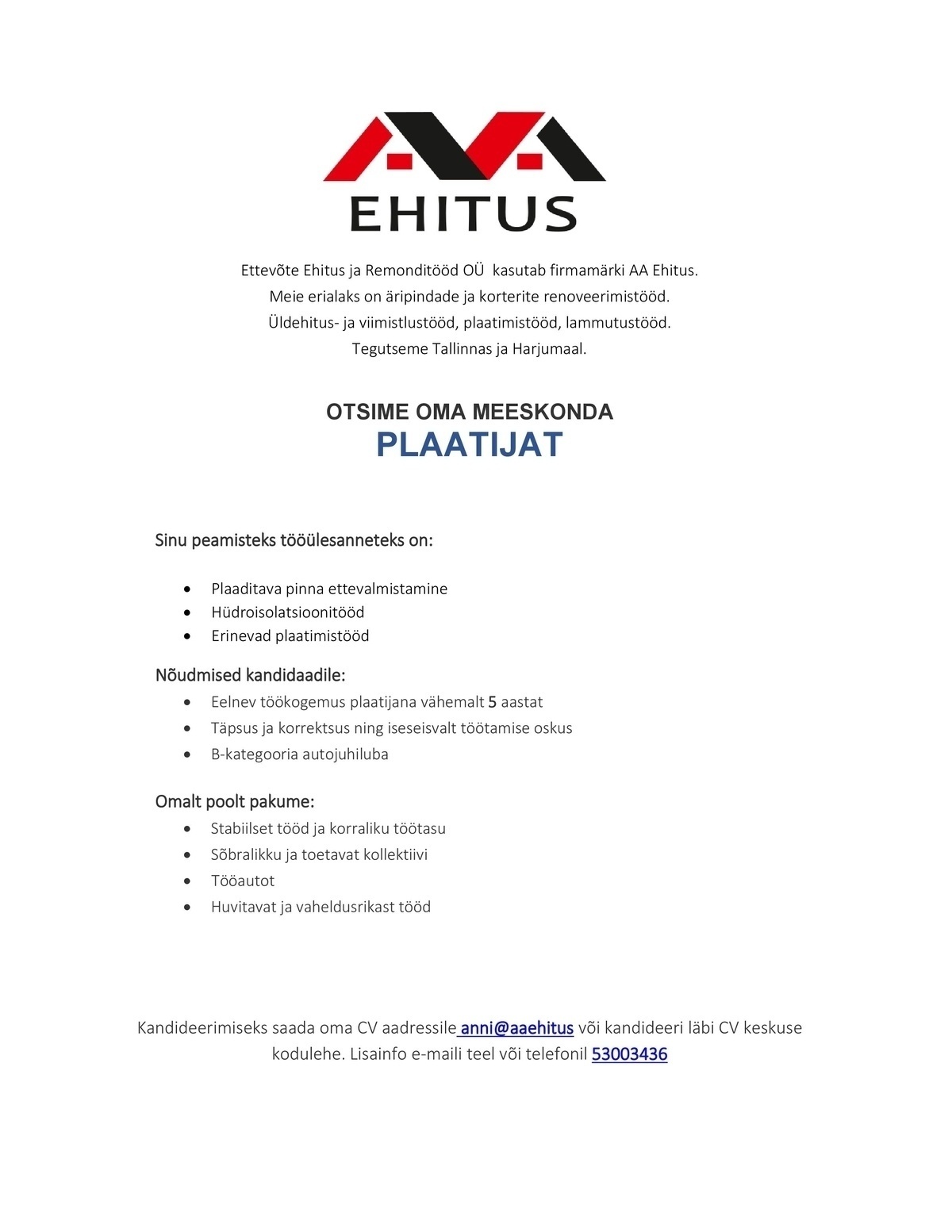 Ehitus ja Remonditööd OÜ Plaatija
