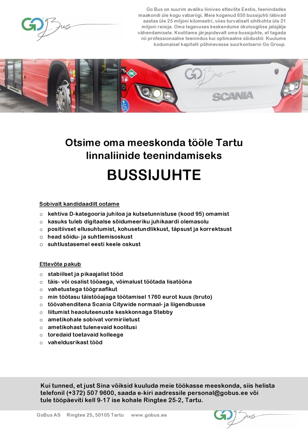 AS GoBus Tartu linnaliinide bussijuht