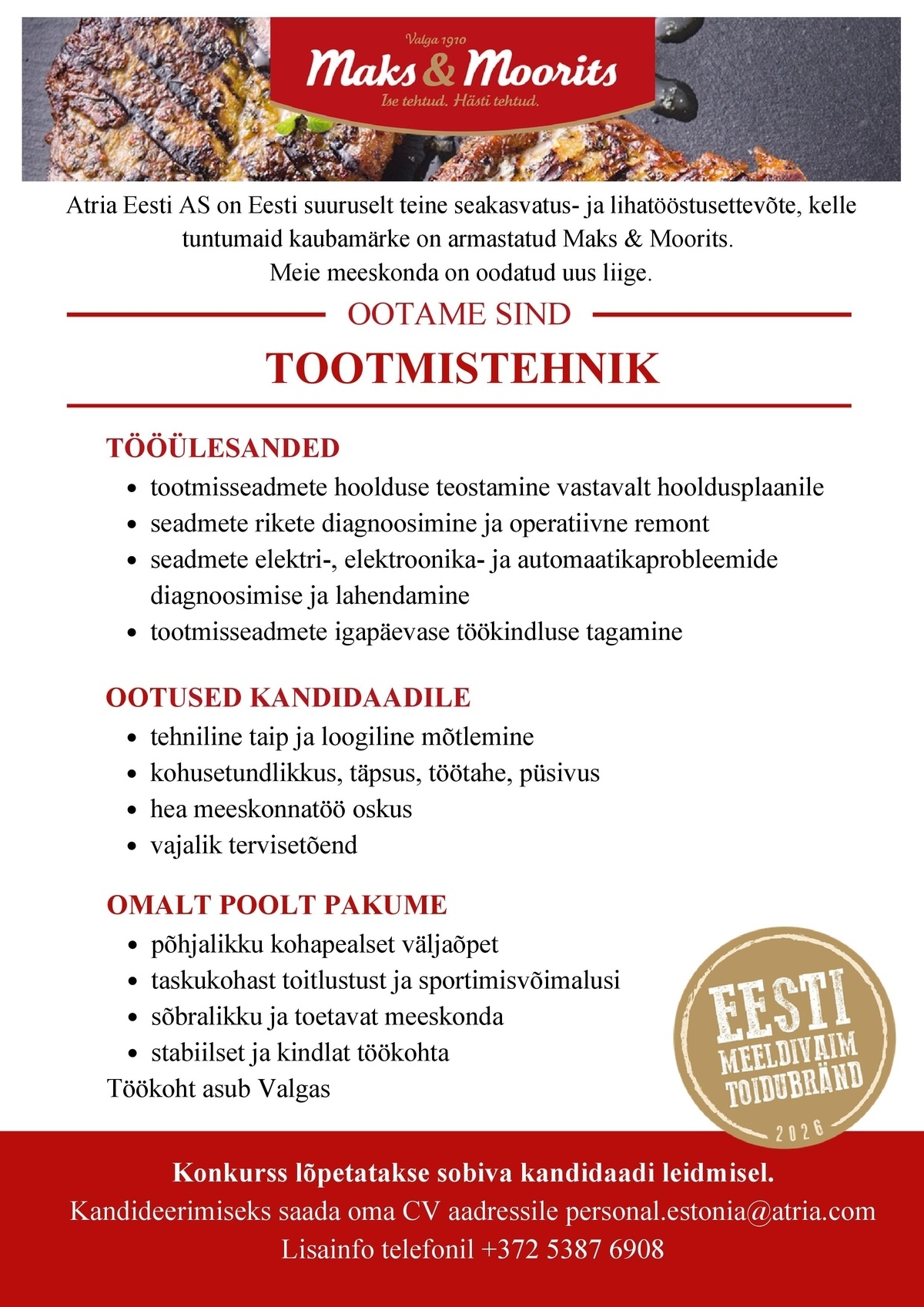 Atria Eesti AS Tootmistehnik