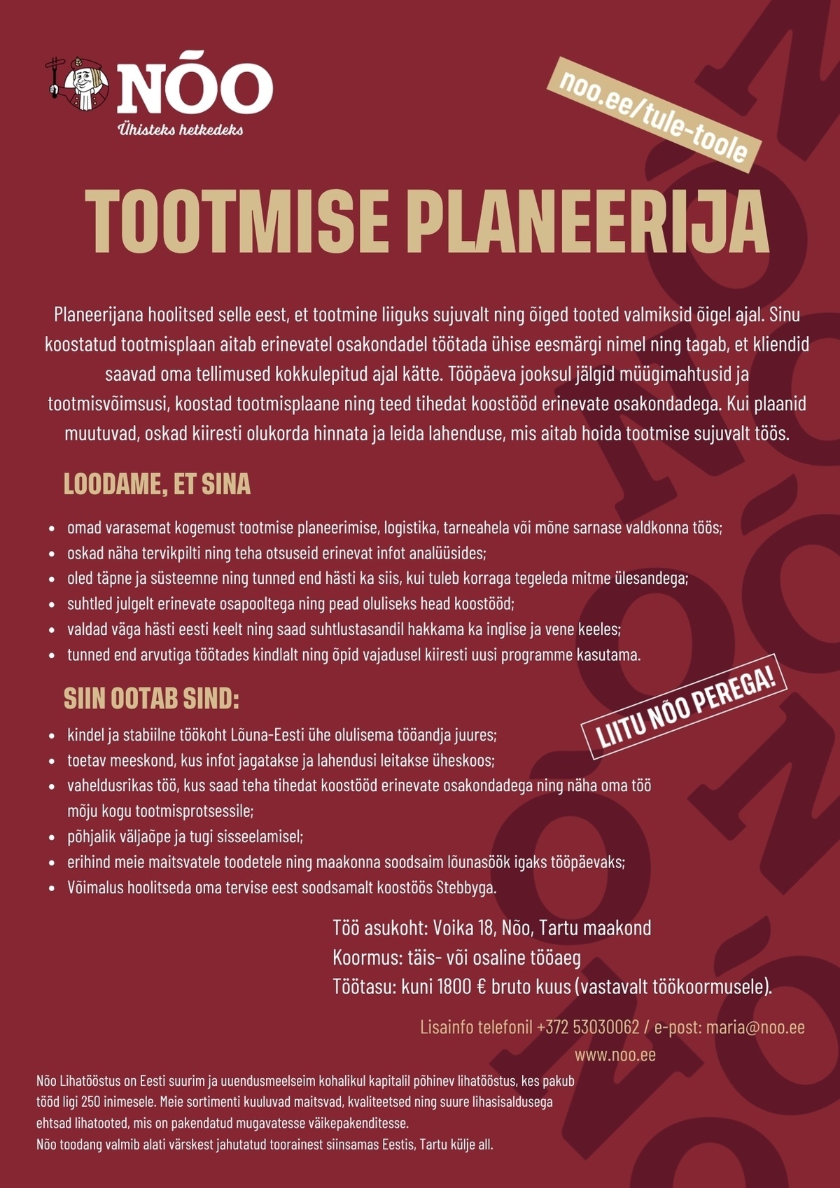 Nõo Lihatööstus OÜ Tootmise planeerija