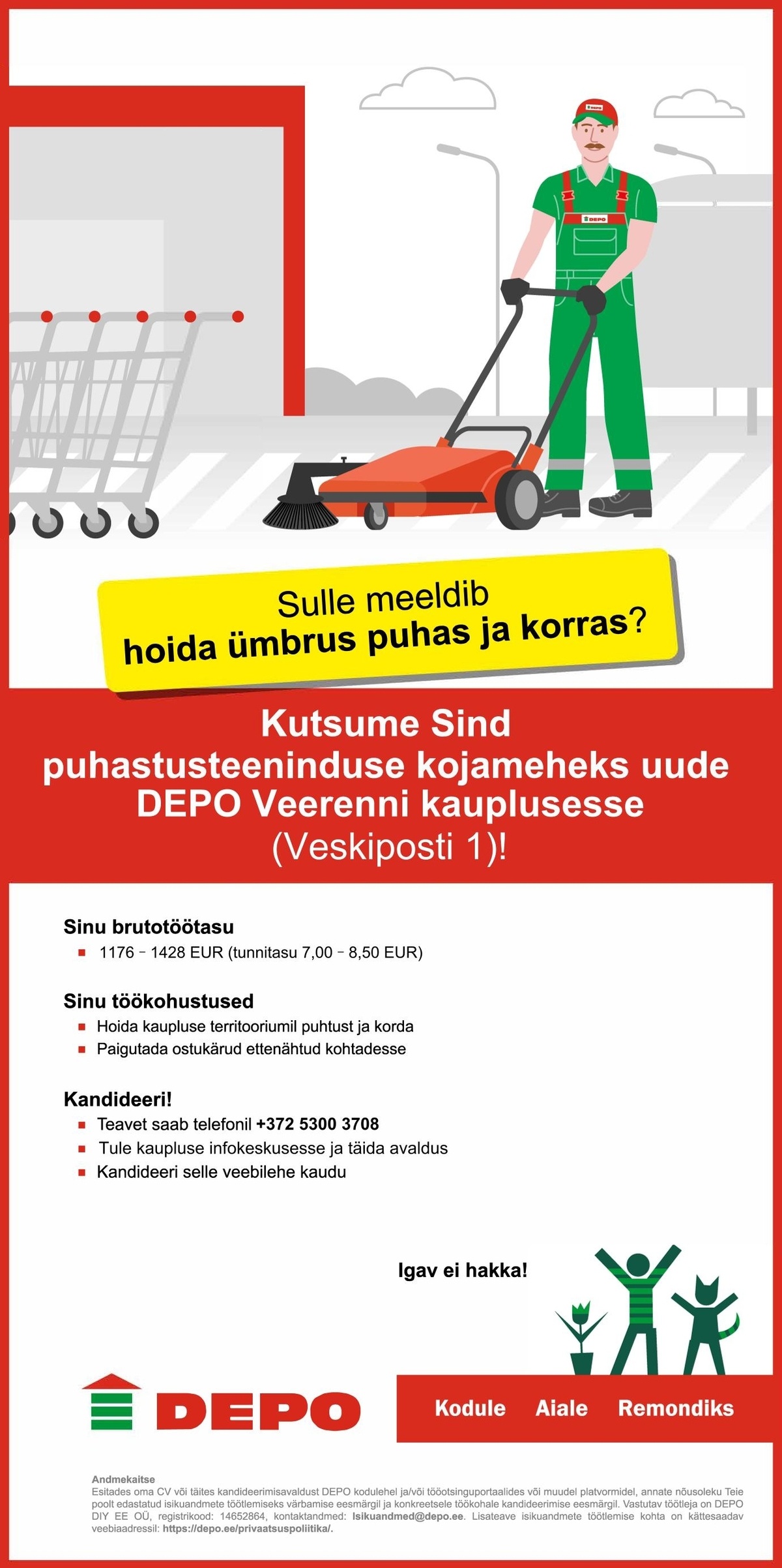 DEPO DIY EE OÜ Puhastusteeninduse kojamees, Veerenni (Veskiposti 1)