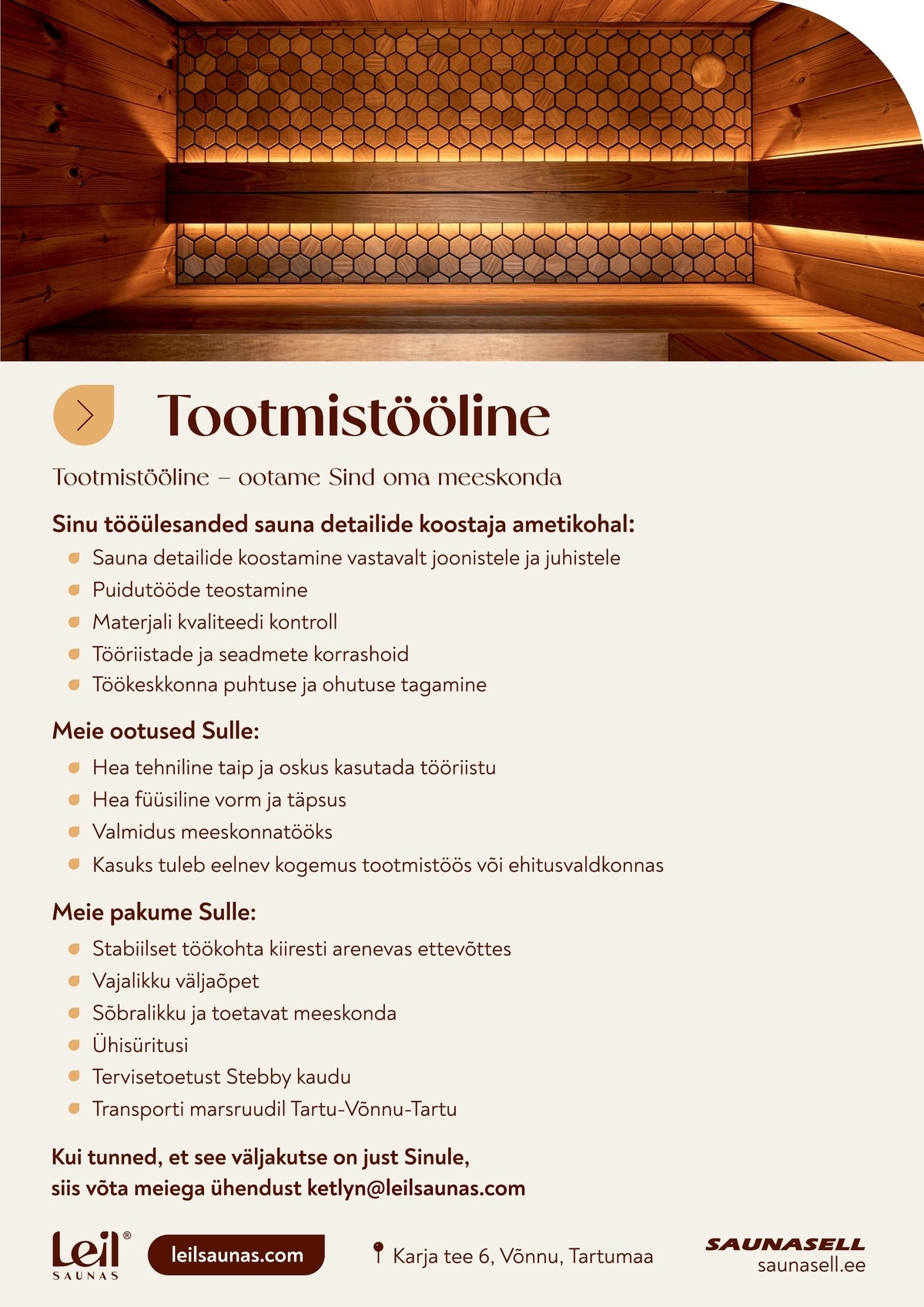 SAUNASELL OÜ Sauna detailide koostaja