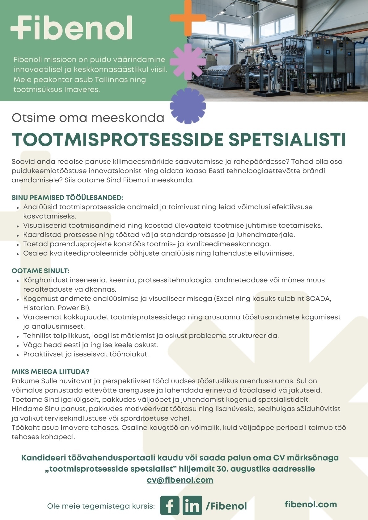 Fibenol Imavere OÜ TOOTMISPROTSESSIDE SPETSIALIST