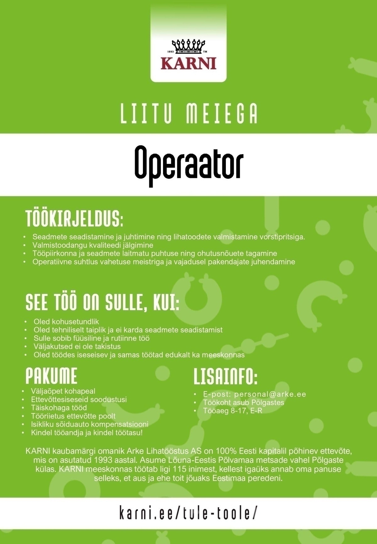 Arke Lihatööstus AS Operaator