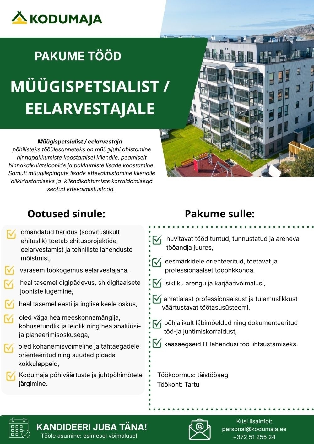 Kodumaja AS Müügispetsialist / eelarvestaja
