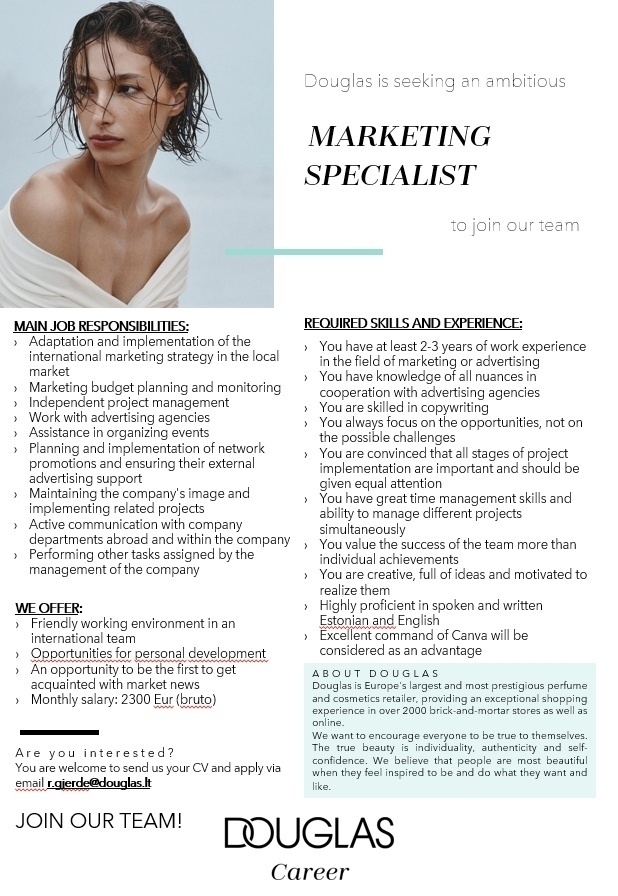 DOUGLAS ESTONIA OÜ Marketing specialist