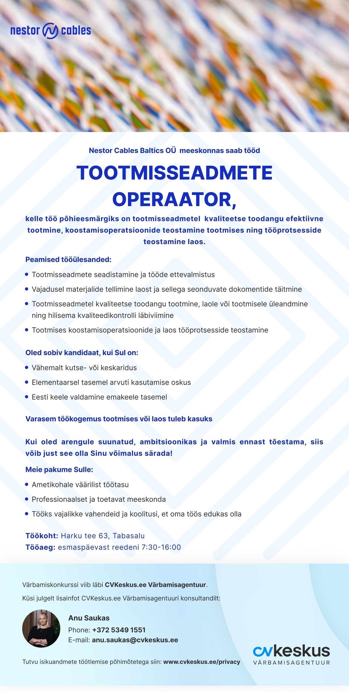 Nestor Cables Baltics OÜ TOOTMISSEADMETE OPERAATOR