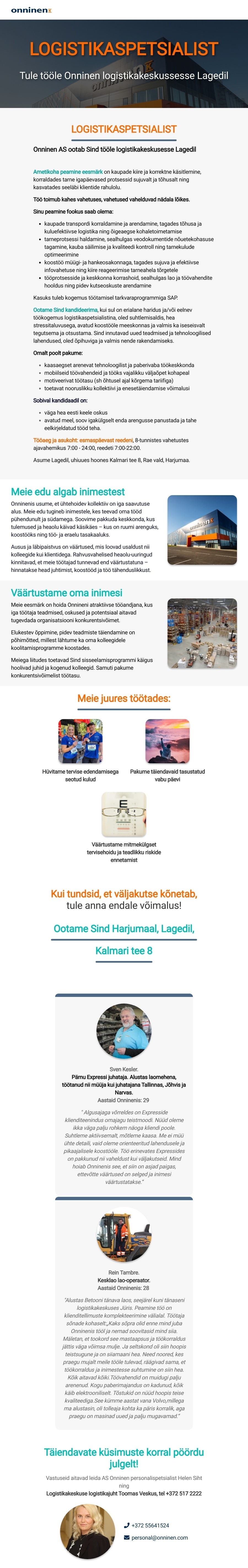Onninen AS Logistikaspetsialist